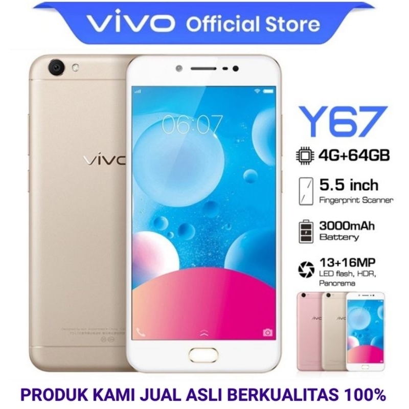 Hp VIVO Y67 ORI RAM 6/128GB &amp; 4/64GB [Dual Sim+Li-Po 3000mAh+Camera 13MP+Layar 5,5inci™]BARU FULSET GARANSI 1TAHUN