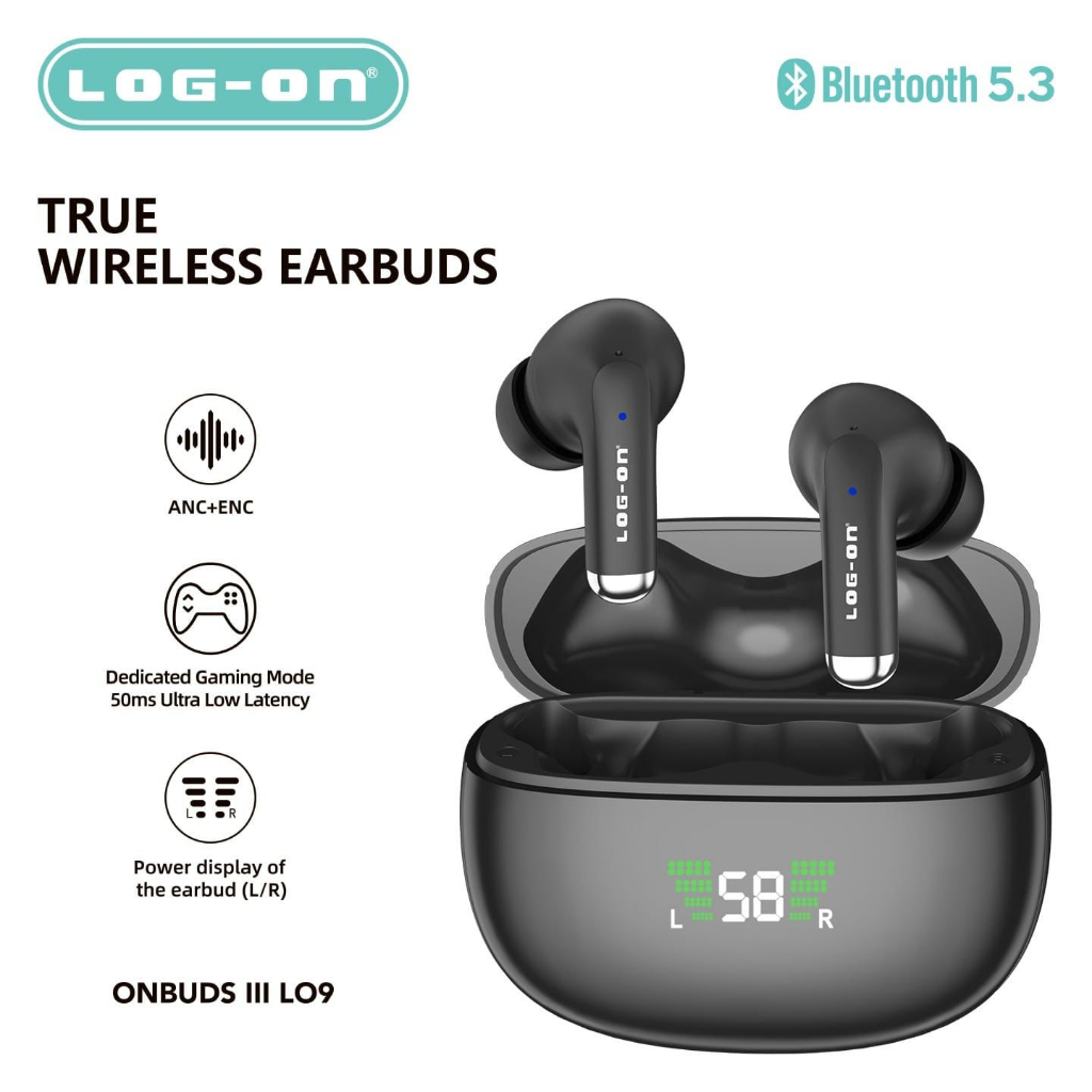 LOG-ON ONBUDS III L09 ANC+ENC &amp; GAMING MODE BLUETOOTH 5.3 NEW WIRELEES MUSIC HEADSET BY SMOLL