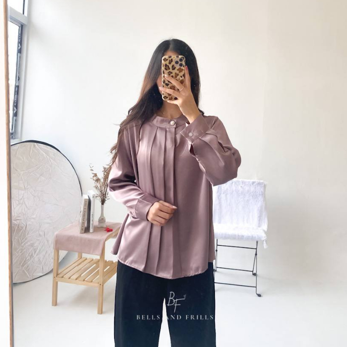 DEANNA Blouse Satin Kerah Oval / Atasan Wanita Basic / Kemeja Casual 0438