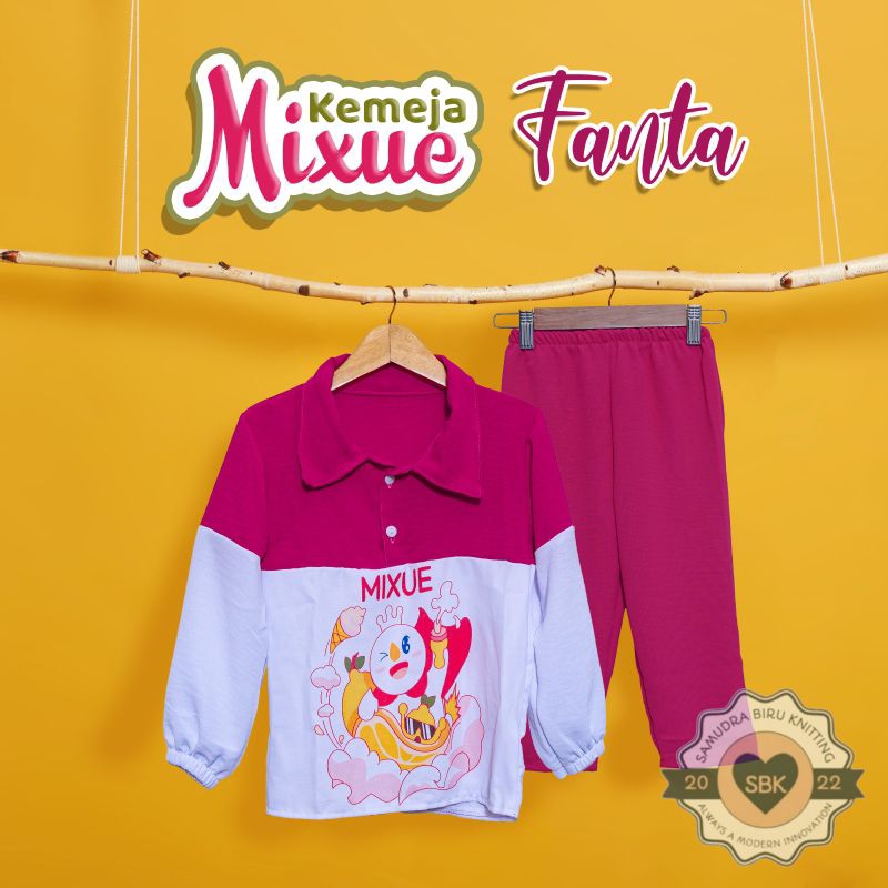 Setelan Mixue Anak Perempuan KEMEJA Crinkle Viral Mixue | Baju Kemeja Anak Bahan Crinkle Airflow