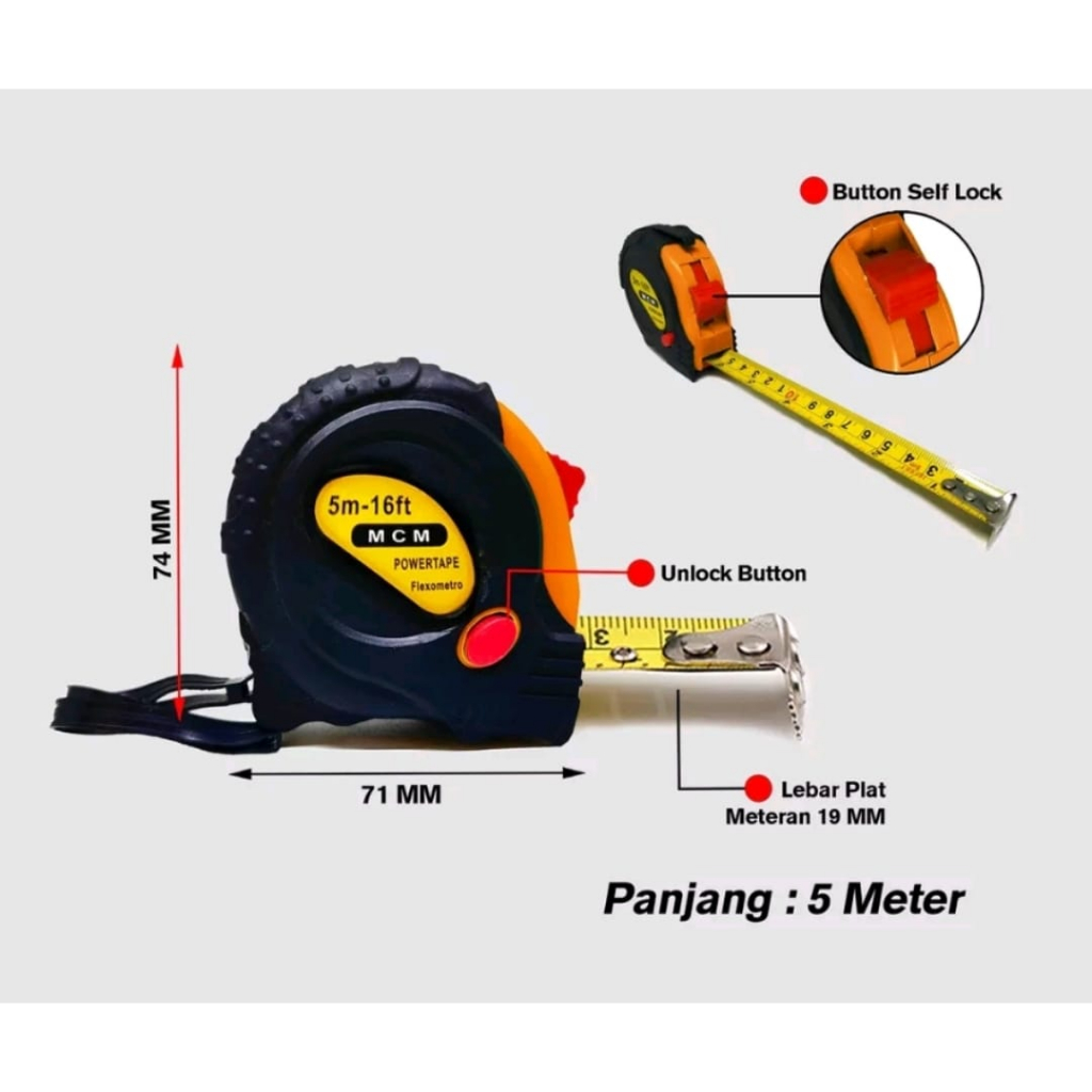 Meteran 5M Tukang Bangunan Roll 5 Meter 5 M Jaket Measuring Tape Rol Measure / Meteran tukang
