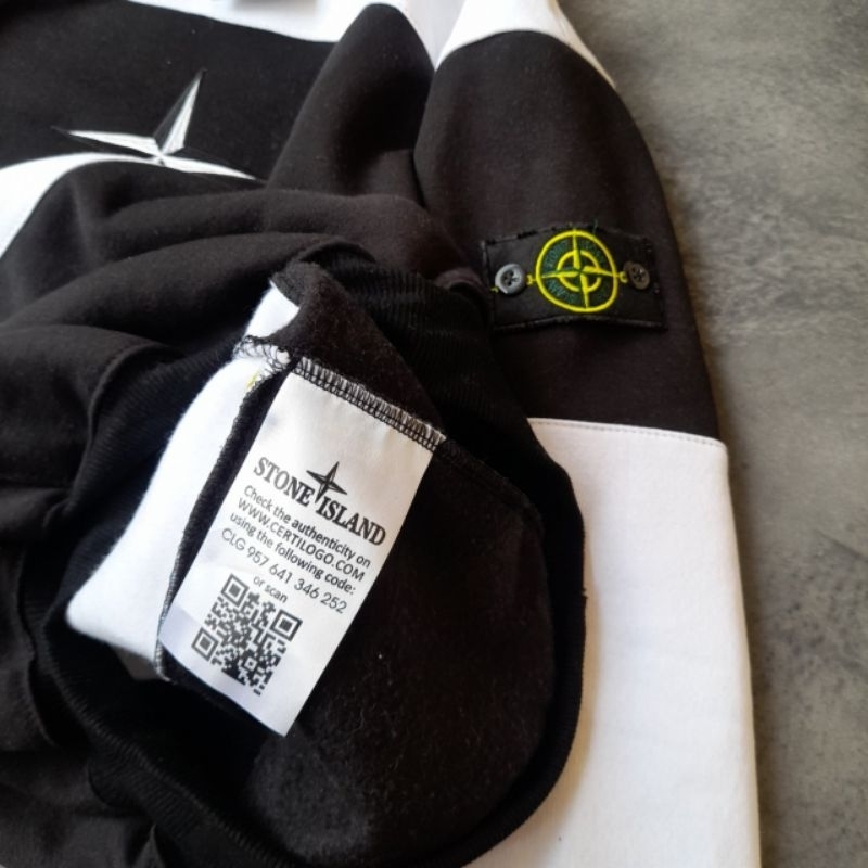 JAKET HOODIE SWEATER STONE ISLAND STRIP BIG LOGO HITAM FULLTAG &amp; LABEL