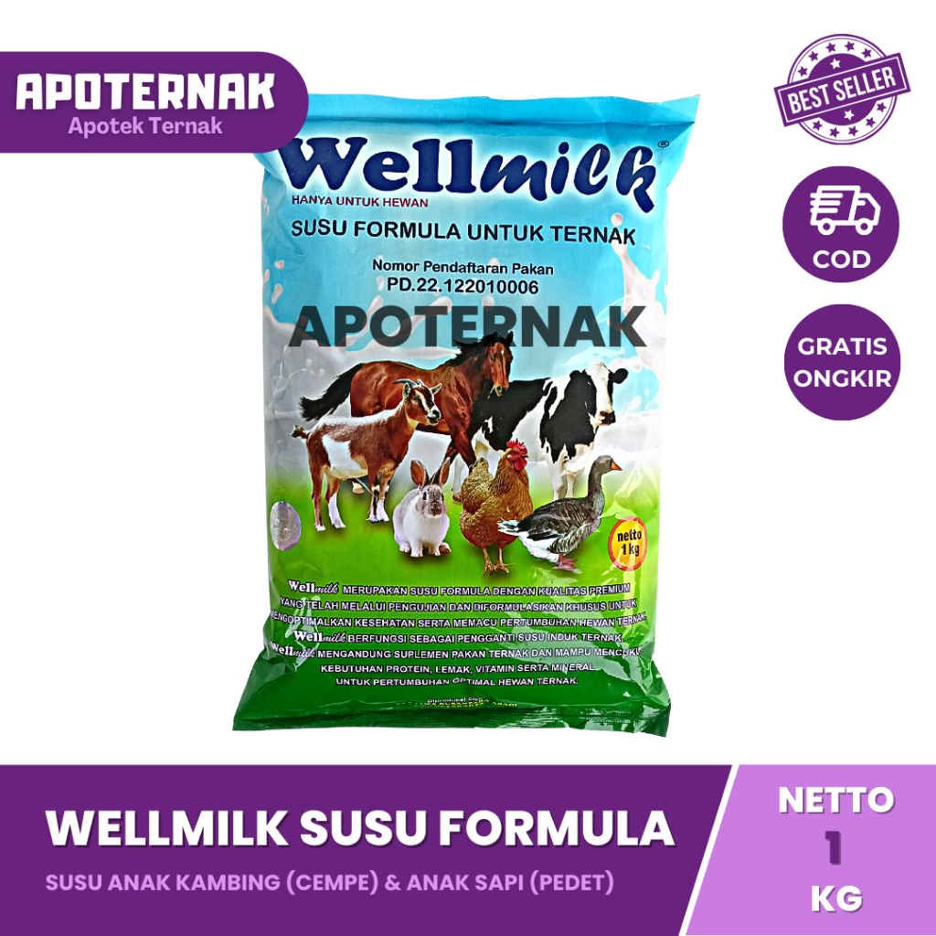 WELLMILK 1 Kg | Susu Hewan Ternak untuk Anak Kambing Cempe Sapi Pedet