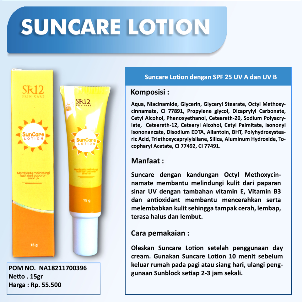 SUNSCREEN WAJAH / SUNCARE SR12 BPOM / TABIR SURYA SPF 25+ / MENJAGA WAJAH DARI PAPARAN SINAR MATAHARI