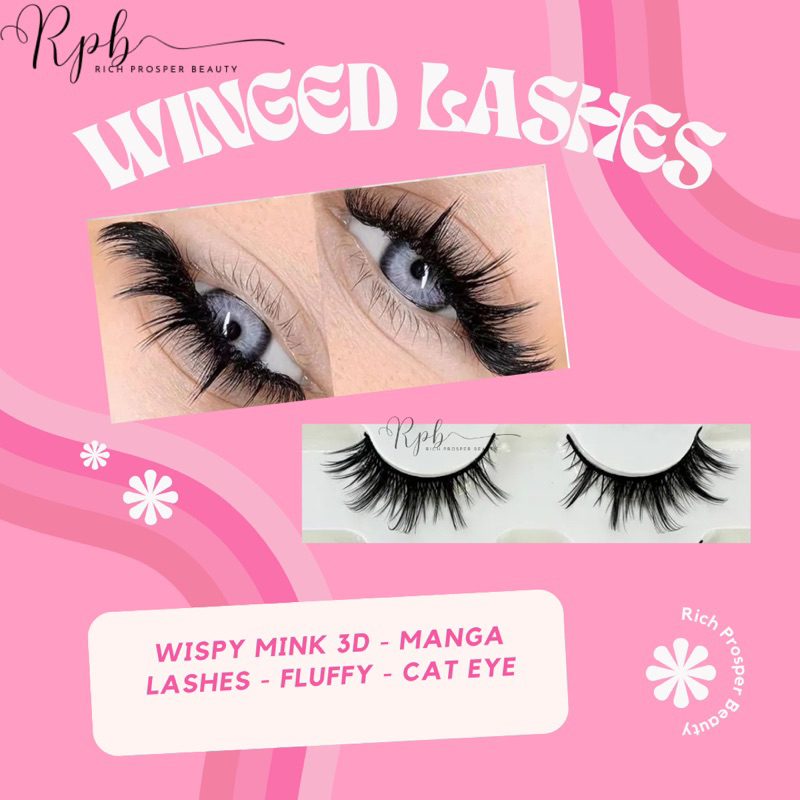 TERBARU WINGED CAT EYE Faux Mink Eyelashes Winged End Eye Elongated Eyelashes Fake Lashes Soft Natural long Full Strip Lashes