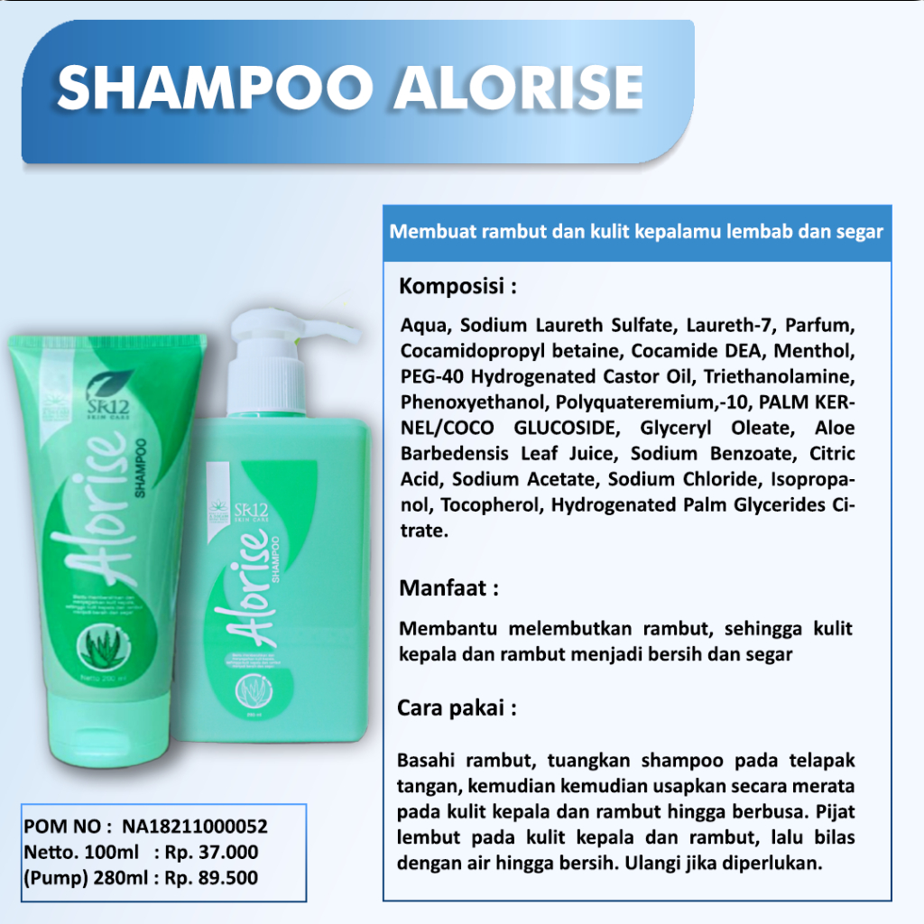 ALORISE SHAMPO SR12 / MENGHALUSKAN RAMBUT / PERAWATAN RAMBUT RONTOK KERING &amp; CABANG / SHAMPO HERBAL / saudagarsr12