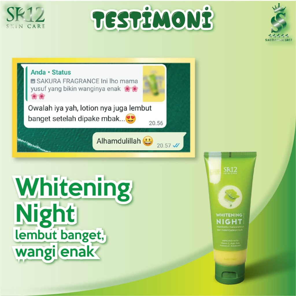 BODY LOTION MALAM !!!  WHITENING NIGHT BODY LOTION SR12 / MENCERAHKAN KULIT / MENUTRISI KULIT / LOTION PEMUTIH KULIT / Lotion tubuh original / premium / berkualitas / termurah / terlaris / bagus / bpom / saudagarsr12