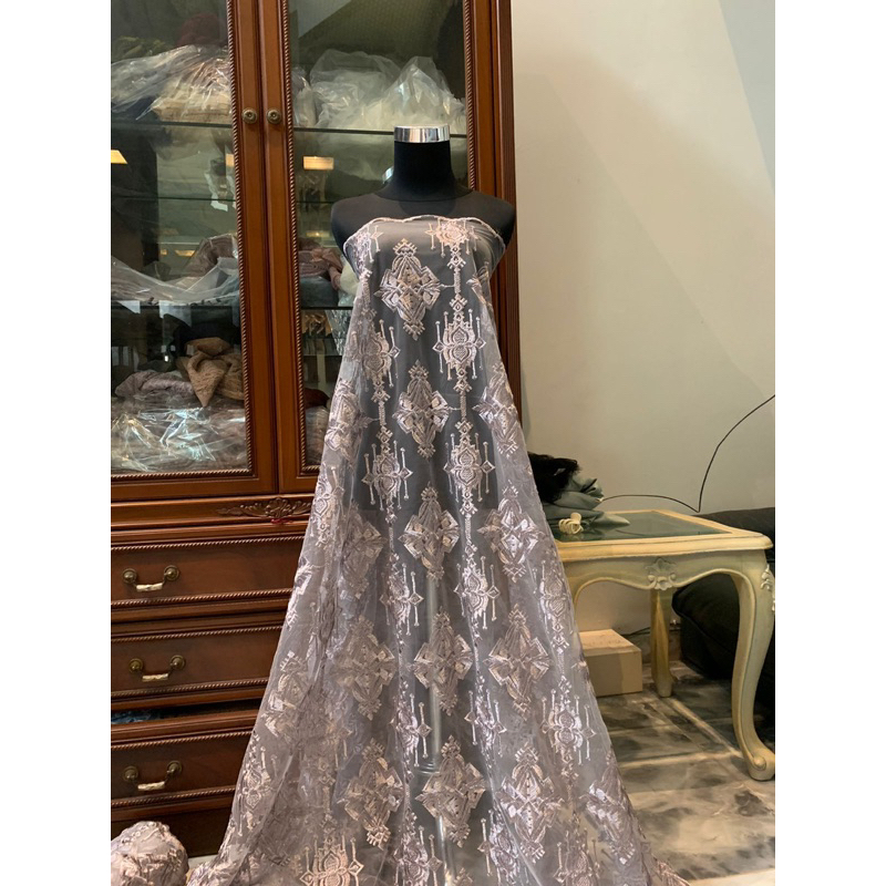 Bahan kain Brokat tile Keraton etnik Diamond Warna Mauve Dusty Purple