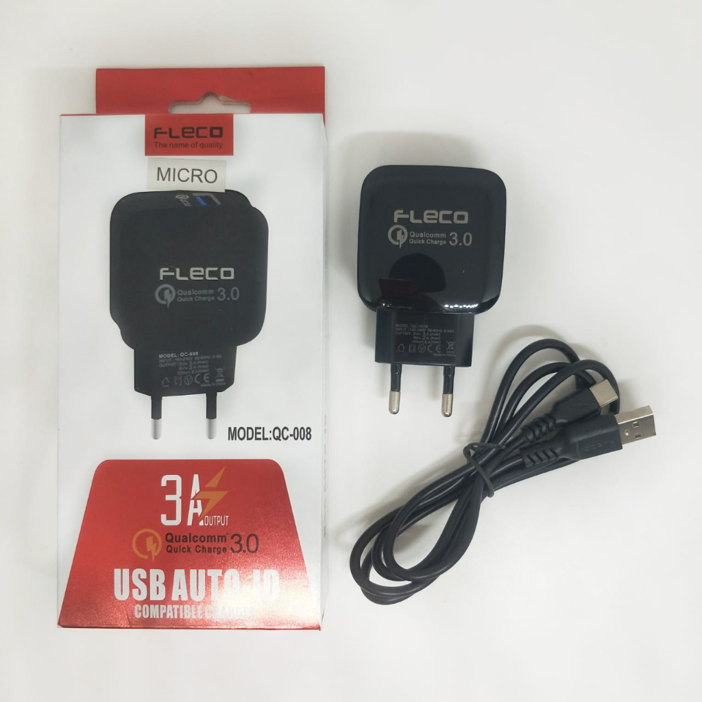 PROMO CHARGER FLECO PREMIUM QC008 MICRO FASTCHARGING QC3.0 ORIGINAL 3A [sultan]