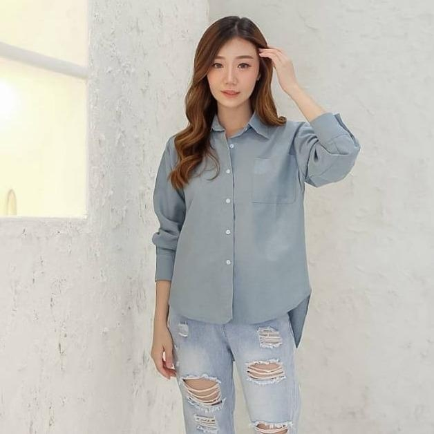 Kemeja Oversize Olivia Linen wanita Atasan Wanita Lengan Panjang Olivia Shirt Kemeja polos wanita Kekinian