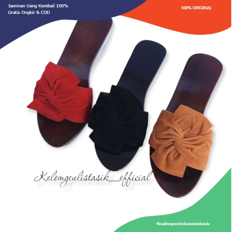 sandal flat kayu upper pita