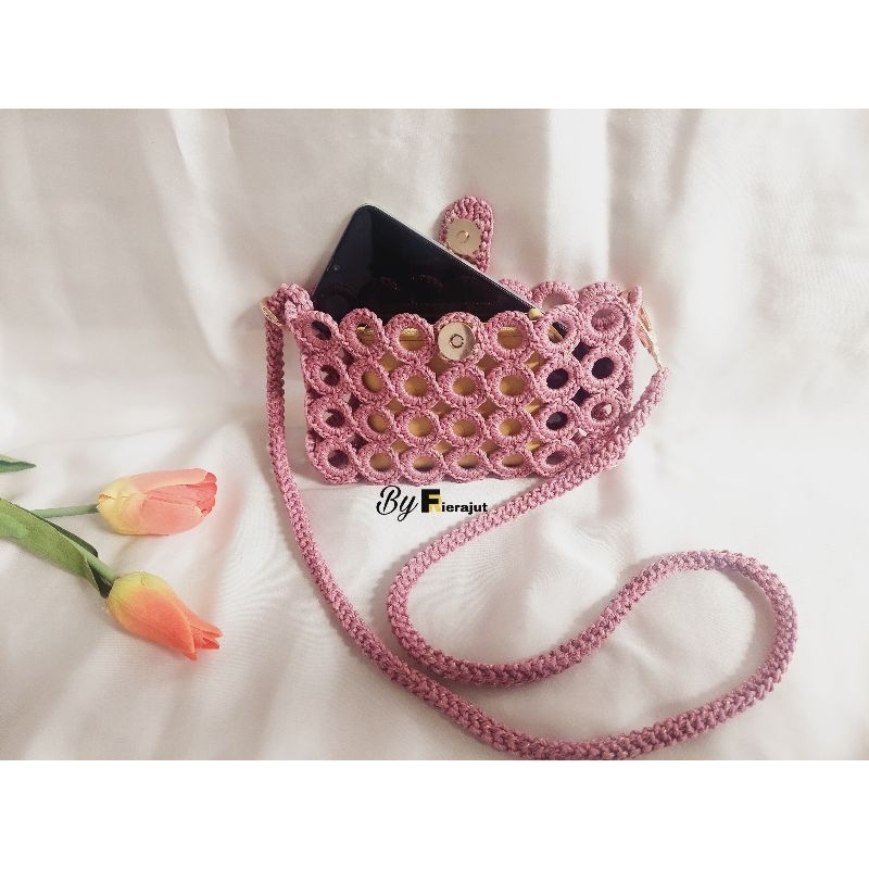 jelly ring phone bag tas hp lucu tas hp rajut