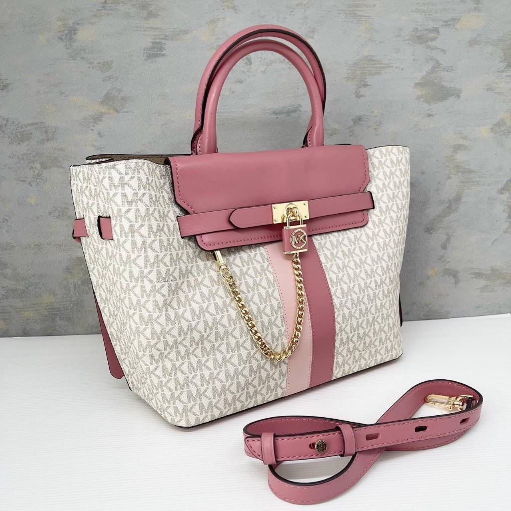 MK Hamilton Legacy Large Belted Satchel sz 29-37x25x14 Smokey Rose Multi