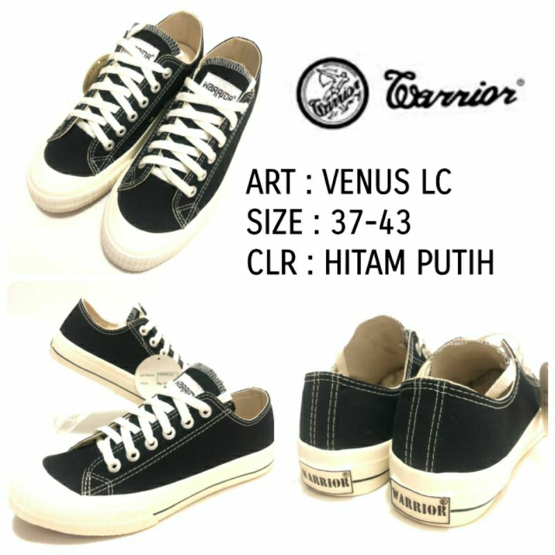 Sepatu Sekolah Warrior Venus LC Unisex Hitam Putih Sole Karet Original 37-43