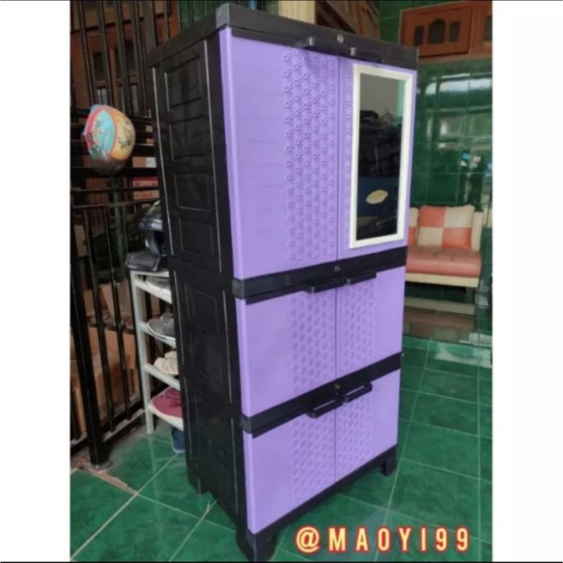 LEMARI PAKAIAN PLASTIK AQUOSE JUMBO + CERMIN UNGU