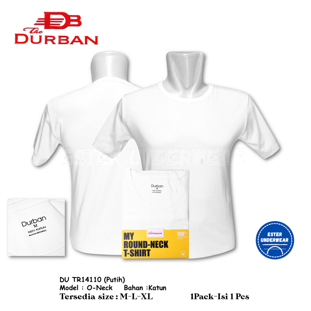 Kaos Oblong Pria DURBAN O-NECK DU TR 14110 PUTIH isi 1 PCS