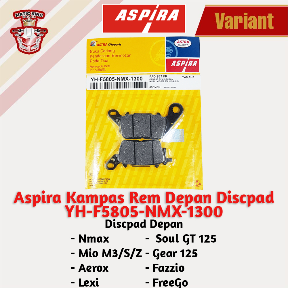 Kampas rem dispad discpad depan belakang Yamaha Mio Nmax Aerox Lexi Fino X ride Xeon Nouvo karburator  injeksi soul GT J Z S M3 RC 110 115 125 155  Aspira Astra Otoparts YH-F530A-MIO-1700