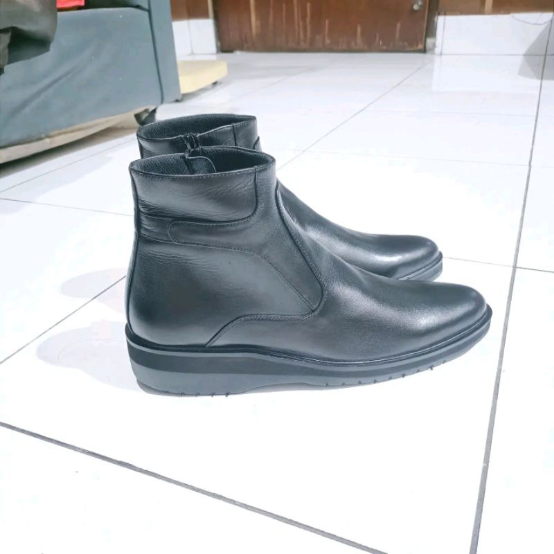 Sepatu pdh mingguan Boot runcing (kulit dop) tapak karet