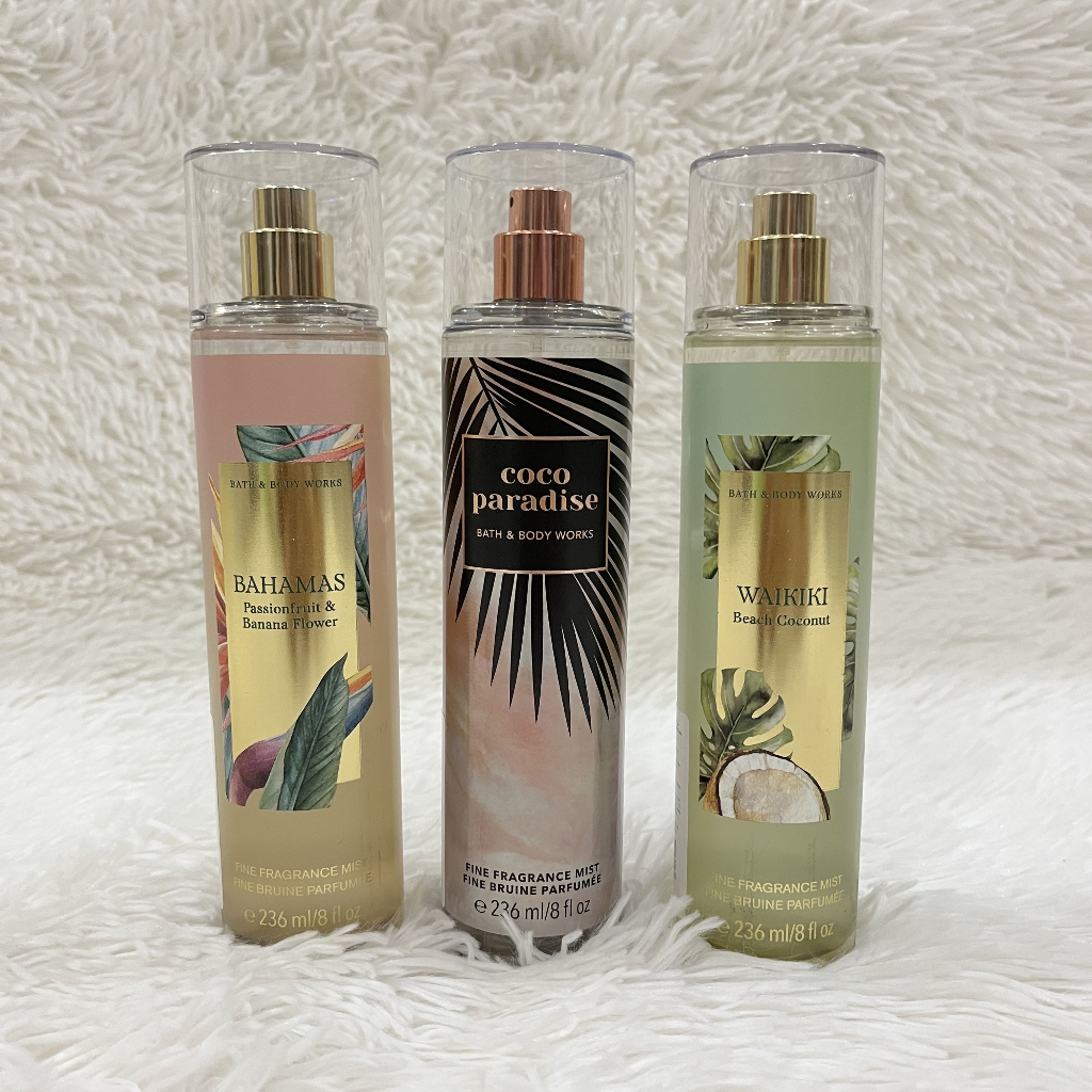 SALE BBW Bath and Body Works Body Mist Parfum Fragrance 236 ml Waikiki Beach Coconut / Coco Paradise / Bahamas Passionfruit &amp; Banana Flower