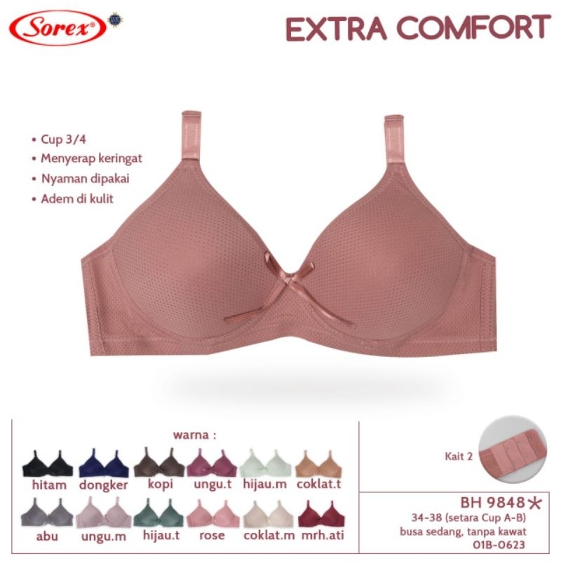 Bra Sorex 9848 tanpa kawat Extra comfort (34-38) cup kecil A