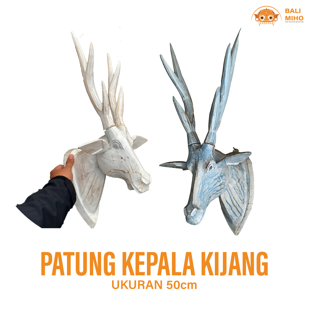 Dekorasi Dinding Patung Kelapa Kijang 50 cm - Patung Kepala Kijang Kayu - Deer Statue - Animal Statu