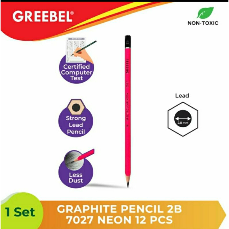 Pensil 2B Greebel Neon 1pack 12pcs