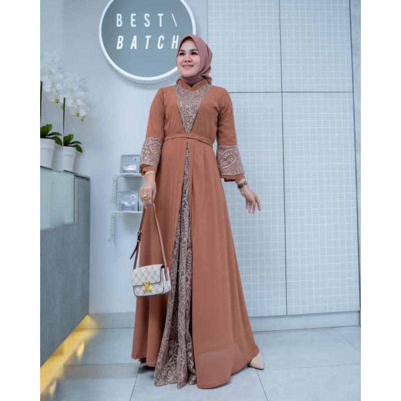GAMIS WANITA TERBARU TANJUNG DRESS BAHAN BROKAT TILE MIX CERUTY PREMIUM ORIGINAL BUTIK / GAMIS PESTA