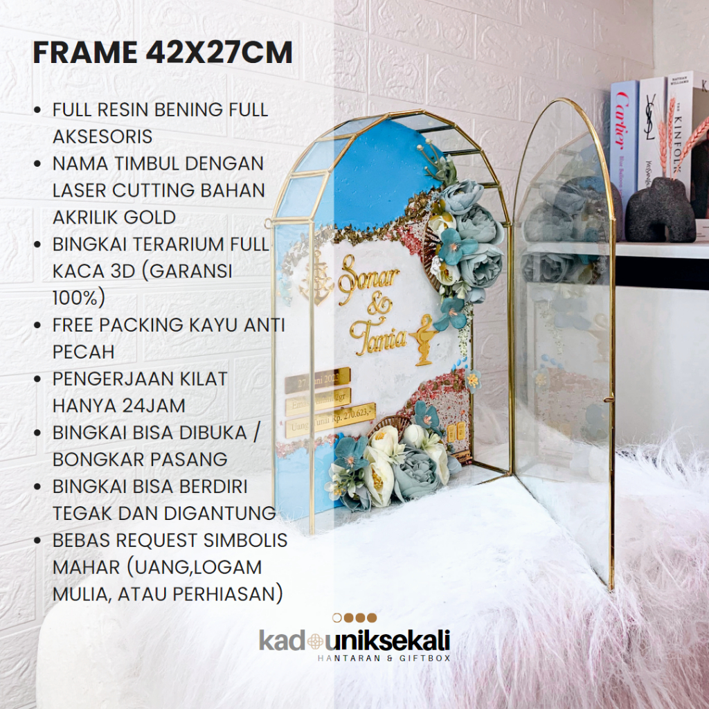 MAHAR RESIN MURAH FULL GLASS 42X27CM - MAHAR PERNIKAHAN RESIN TERRARIUM