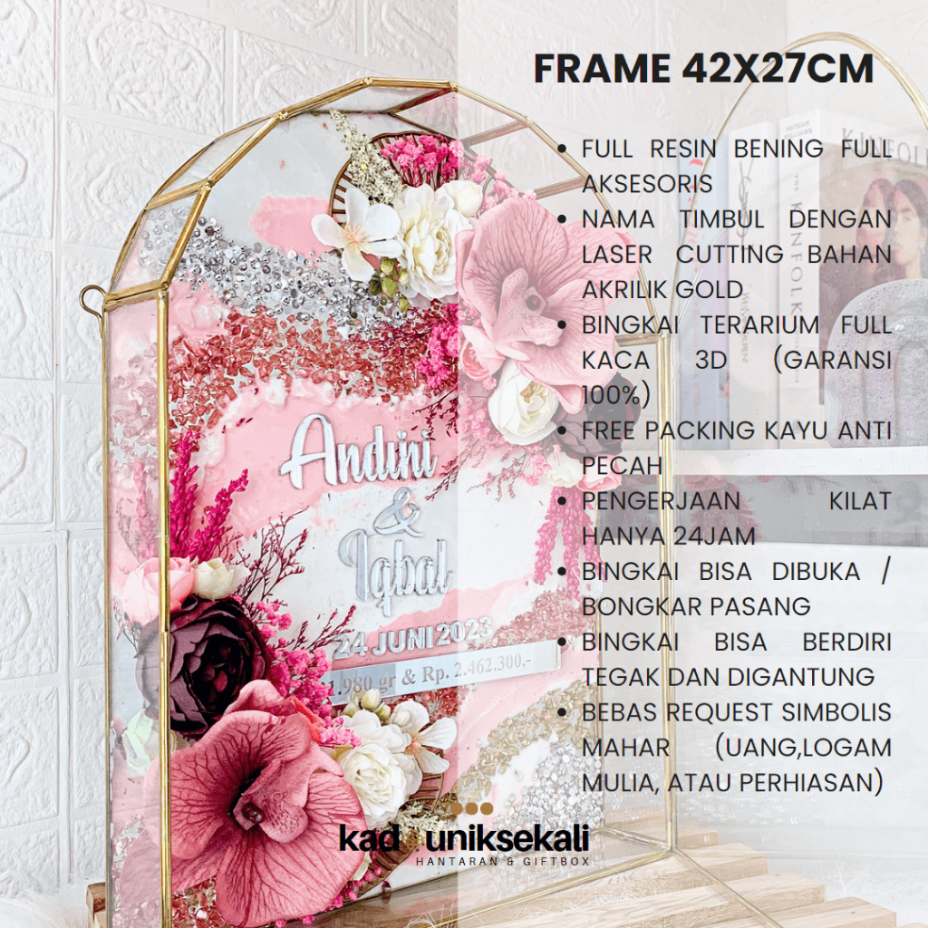 RESIN TYPE MAHAR WEDDING FRAME 3D DOME GLASS 42X27CM