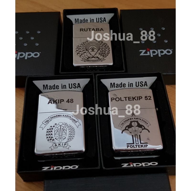 Zippo Korek Api Custom Ukir Logo POLTEKIP AKIP PEMASYRAKATAN Bisa Ukir Logo Dan Nama Sendiri