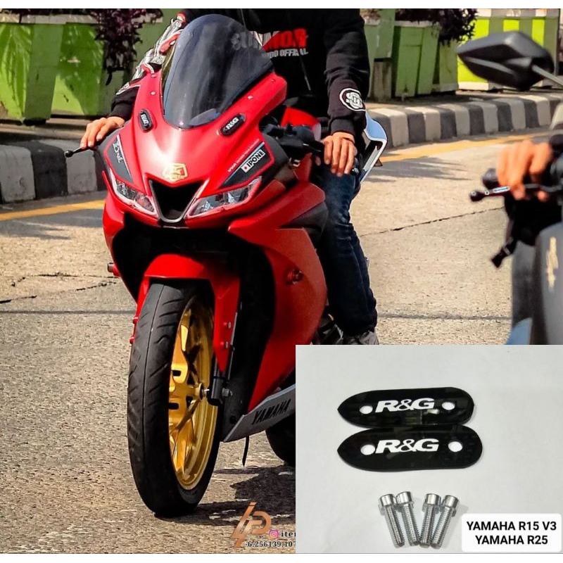 Mirror blank tutup lubang spion depan variasi yamaha R15 V3 bahan akrilik sepasang free baut