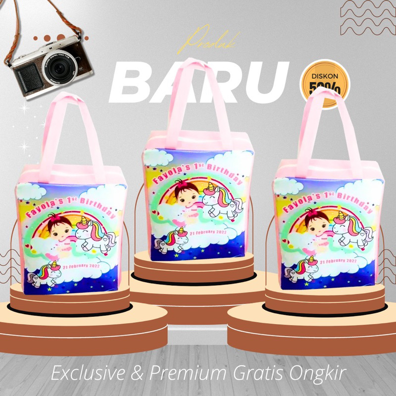 

Birthday Bag Unicorn Premium Exclusive Tas Ultah Mika Resleting Custom Tas Spunbond Printing
