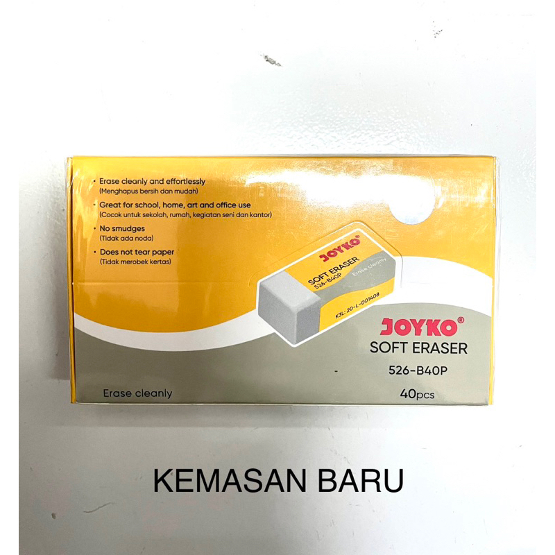 

Eraser / Penghapus Pensil JOYKO B40P (PUTIH) [Pak=40pcs]