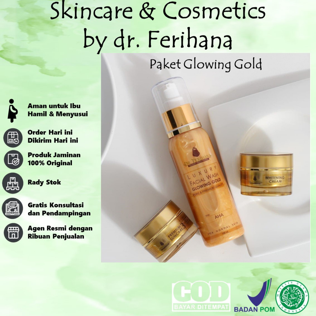 Paket Glowing Gold dr. Ferihana Cosmetics & Skincare Merupakan Paket Perawatan Wajah untuk Kulit Nor