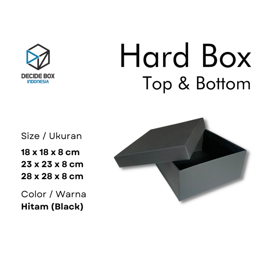 

Decide Box Indonesia - Hard Box Top & Bottom Model Full Black / Kotak Kado Hampers Mewah Warna Hitam Untuk Ulang Tahun / Anniversary Model Tutup Pisah (Ukuran 18 x 18 x 8 cm, 23 x 23 x 8 cm, 28 x 28 x 8 cm).