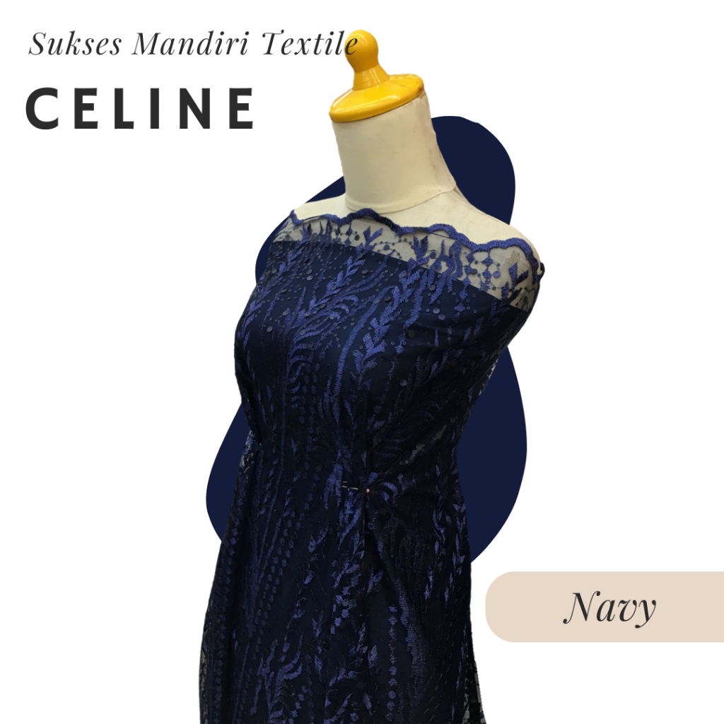 [CE LI NE] Brokat Brukat Tile Premium Mewah Warna Navy | Harga ½ meter = 50 cm (Bahan Dress Bridesma