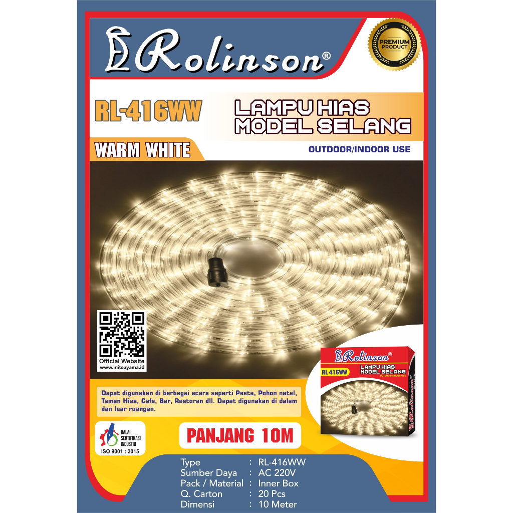 Lampu LED Hias SELANG Outdoor 10 M KUNING Eksterior Taman RL-416WW