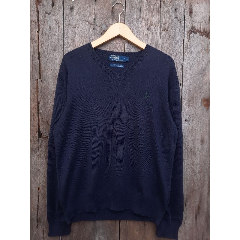 knitwear polo ralph lauren v neck sweater rajut size L