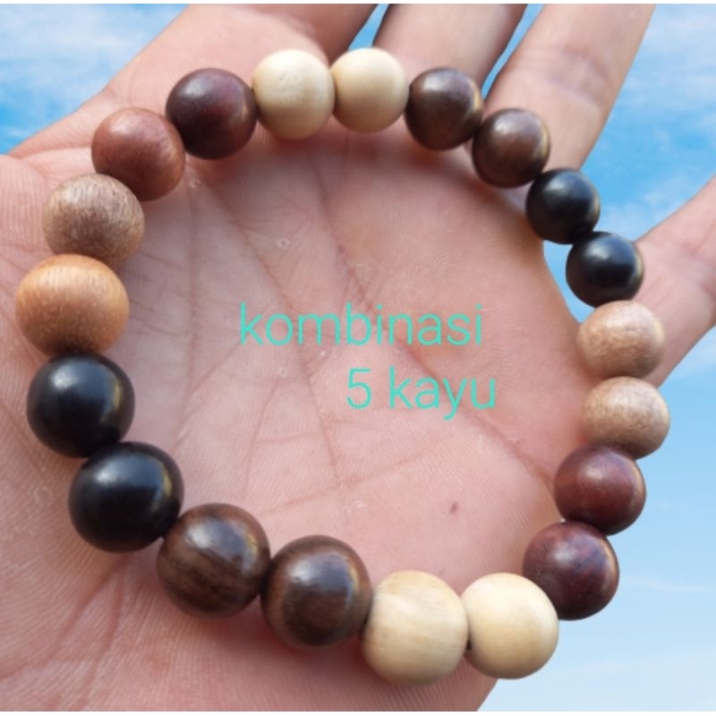 gelang kombinasi 5 macam kayu bertuah 10mm kelor hitam kalimasada Kayu dewandaru dewandaru  stigi