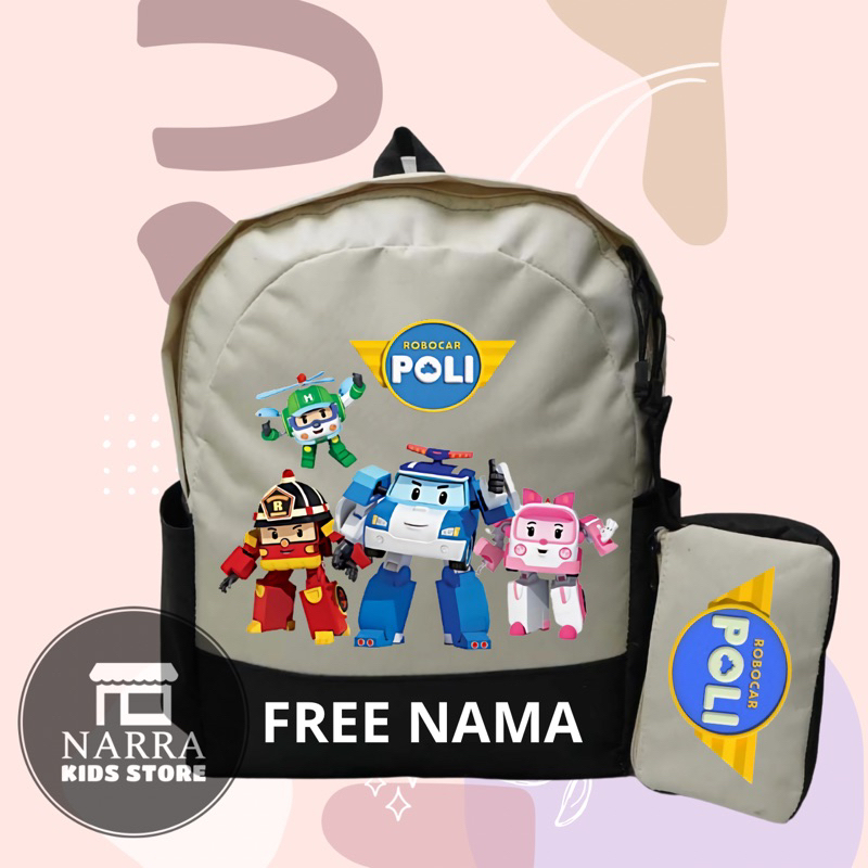 Tas Ransel Backpack Anak Sekolah Custom Gambar Robocar Poli Unisex {FREE CETAK NAMA}