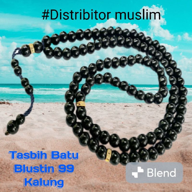 TASBIH HITAM BATU ALAM BLUSTIN 99 BUTIR BESAR TASBIH KALUNG PRIA WANITA