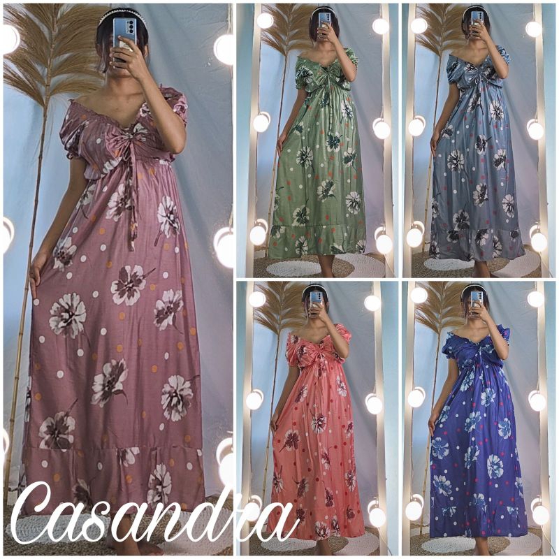 Daster Casandra kerut pinggang panjang rayon soloan (Grosir)