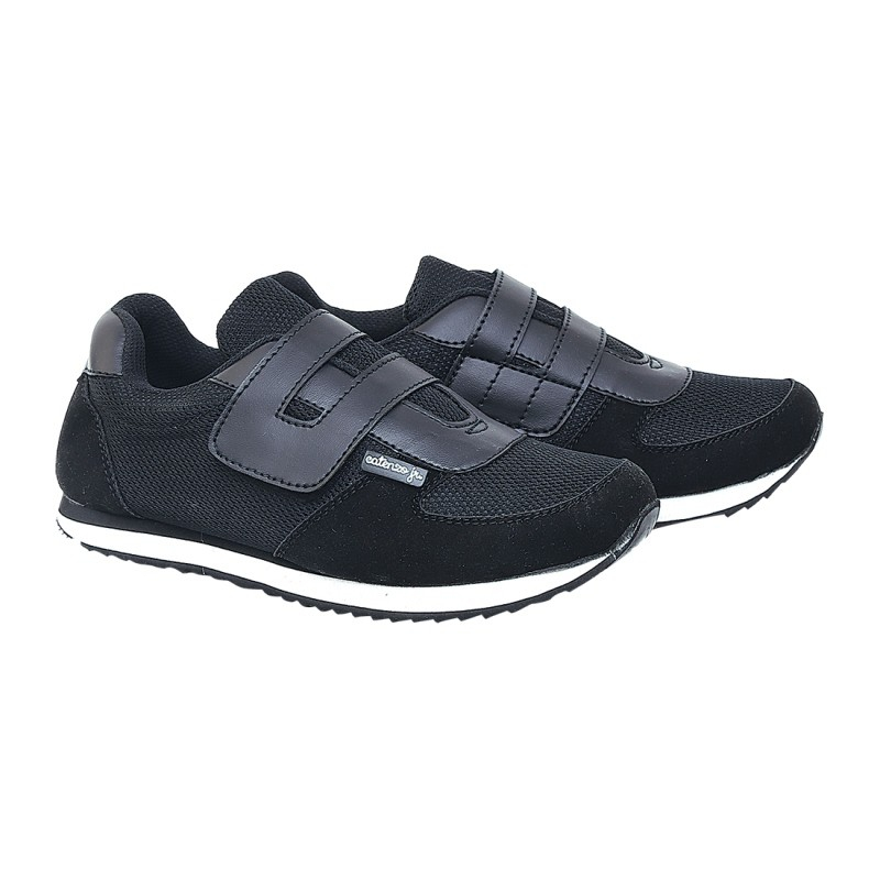 Sepatu Sekolah Anak Warna Hitam Polos tanpa tali Perekat Velcro Sneakers Unisex CJRKids 022