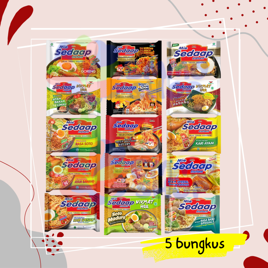 

Mie Sedaap 5 Bungkus Aneka Varian Mie Instan Sedaap Pedas Goreng Kuah