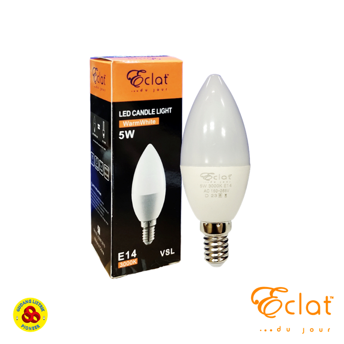 Eclat Lampu LED Candle 5W Kuning E14 Frosted Bohlam Jantung 5 Watt WW