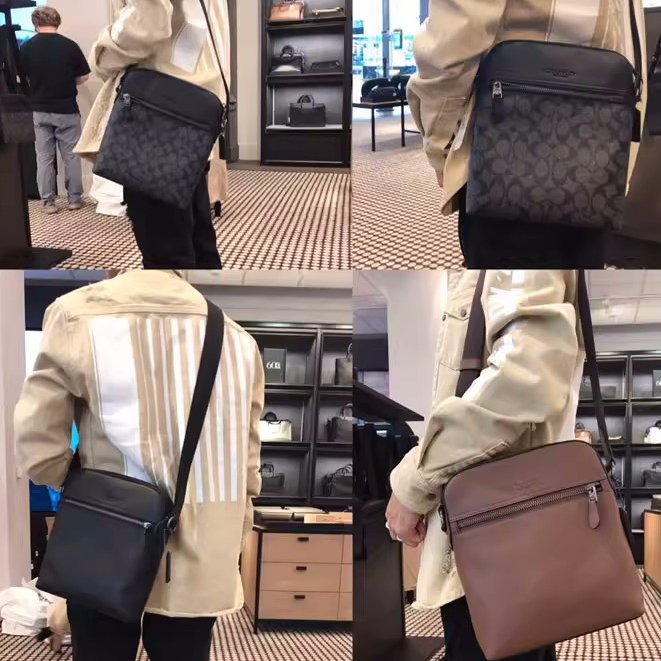 Coach Houston Flight Bag In Signature Canvas/Leather Men bag coah Coach Tas Selempang Coach Bahu Pri