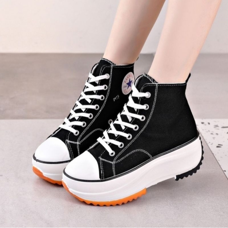 Sepatu sneakers wanita wedges hitam tinggi - Hitam, 36