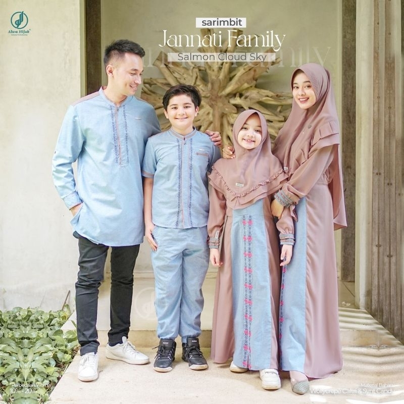 Gamis Mom Set Sarimbit JANNATI Series By Alwa Hijab Salmon Cloud Sky Size M