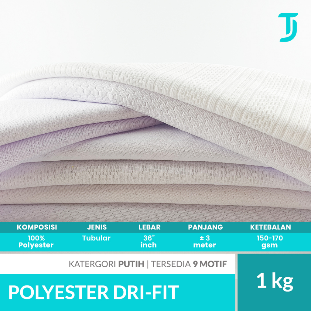 Polyester Dryfit Drifit | PUTIH | Kain Bahan Jersey & Sport Apparel | 1 kg | Bahan Kaos Tumbuh Jaya 