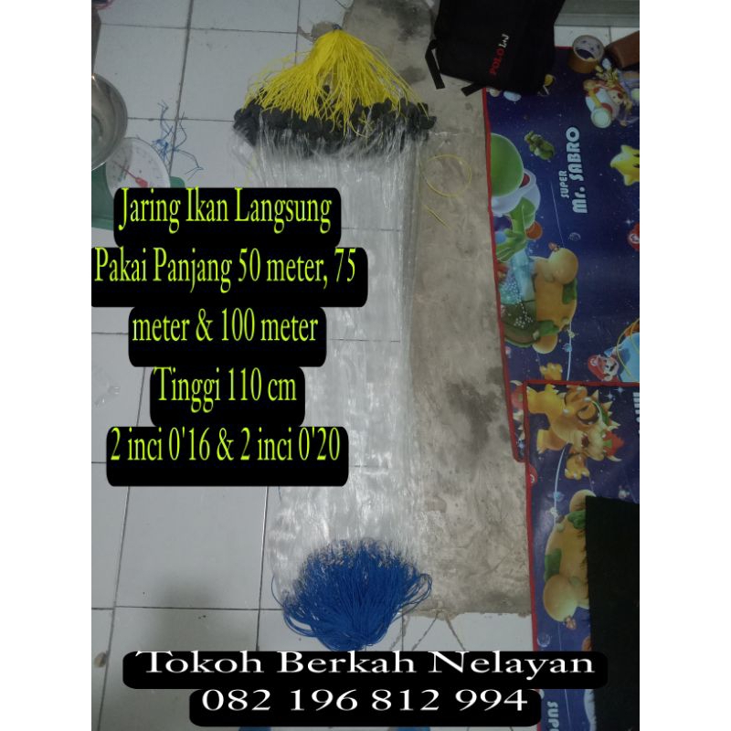 Jaring Ikan Langsung Pakai Ukuran 2 inci (Ukuran Senar Tersedia 0'16 & 0'20) Panjang mulai 50m 75m 1